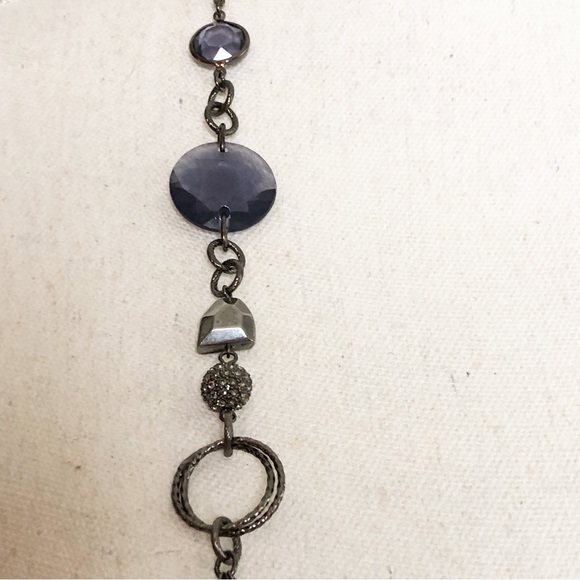 LIA SOPHIA Gun Metal Tone Chain Purple Jeweled Long Necklace - Picture 5 of 16